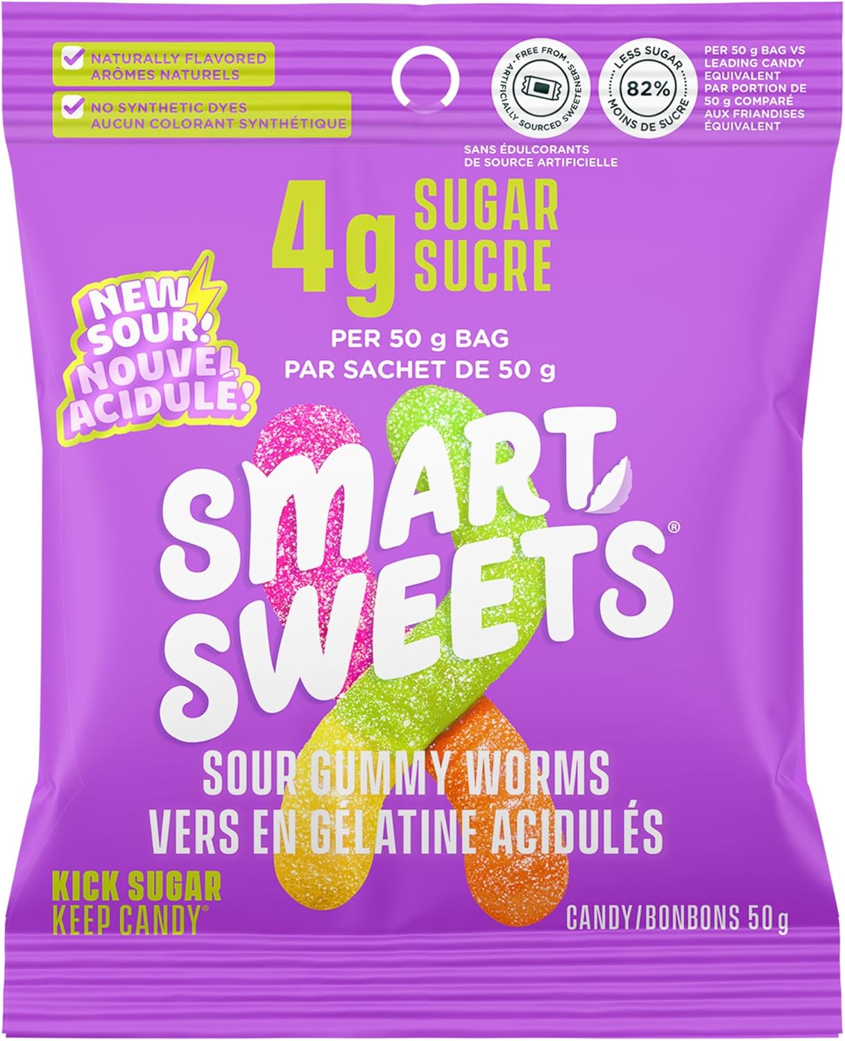 SMART SWEETS Épicerie Bonbons vers en gélatine acidulés 50g