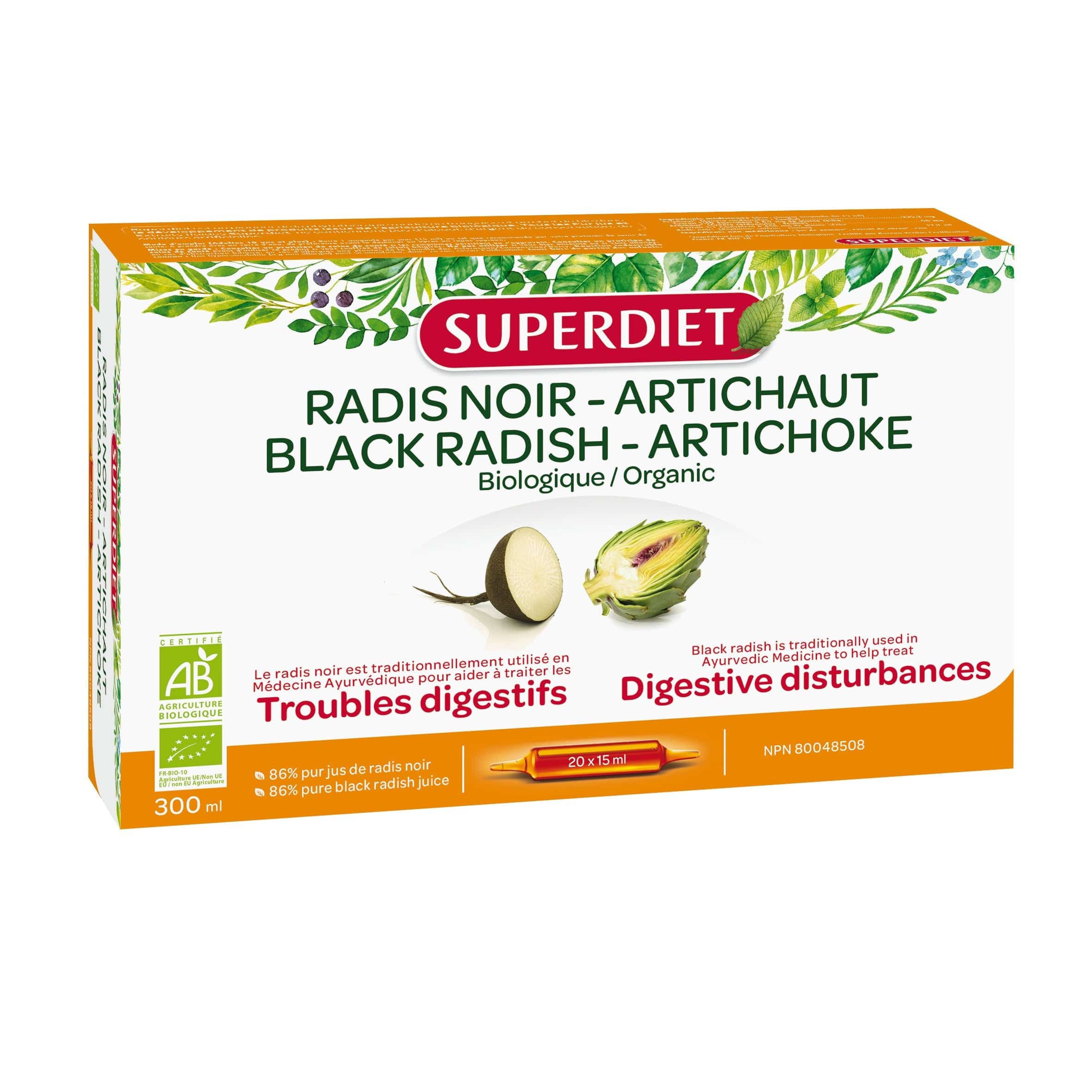 SUPERDIET Suppléments Cure radis noir et artichaut bio 20x15ml
