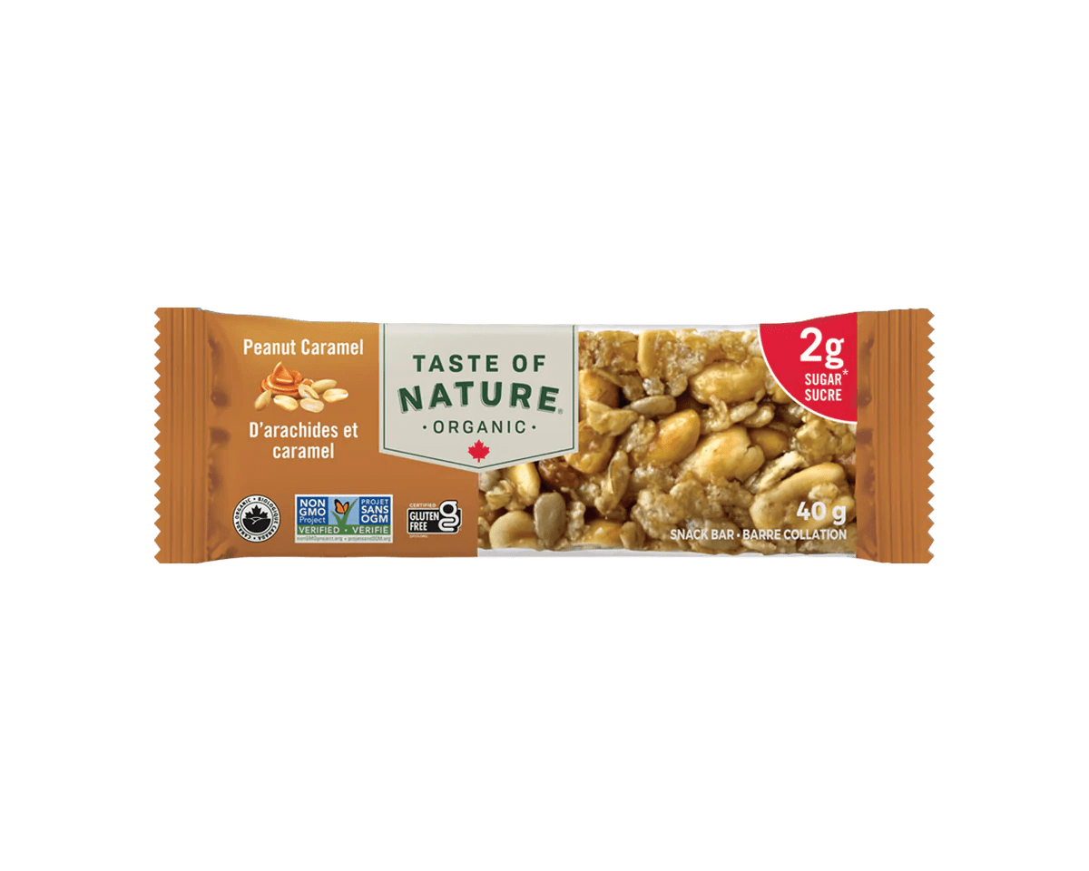 TASTE OF NATURE Épicerie Barre tendre arachides et caramel bio 40g
DATE DE PÉREMPTION : 8 AOÛT 2024