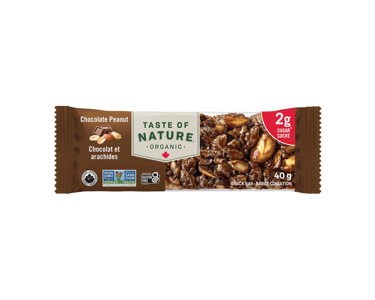 TASTE OF NATURE Épicerie Barre tendre chocolat et arachides bio 40g
DATE DE PÉREMPTION : 8 AOÛT 2024