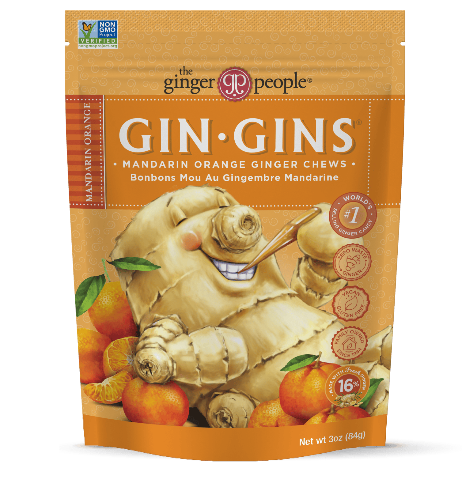 THE GINGER PEAOPLE Épicerie Bonbons mou au gingembre mandarine 84g