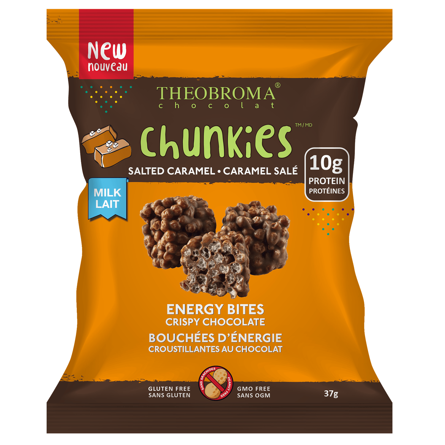 THEOBROMA Épicerie Bouchées d'énergie croustillantes au chocolat au lait et caramel salé 37g