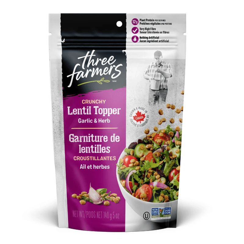 THREE FARMERS Épicerie Garniture de lentilles croustillantes ail et herbe 140g