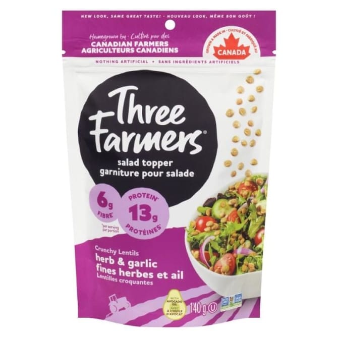 THREE FARMERS Épicerie Garniture de lentilles croustillantes ail et herbe 140g