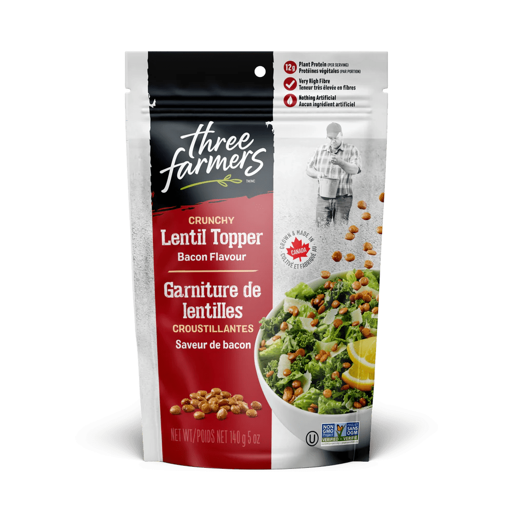 THREE FARMERS Épicerie Garniture de lentilles croustillantes au bacon 140g