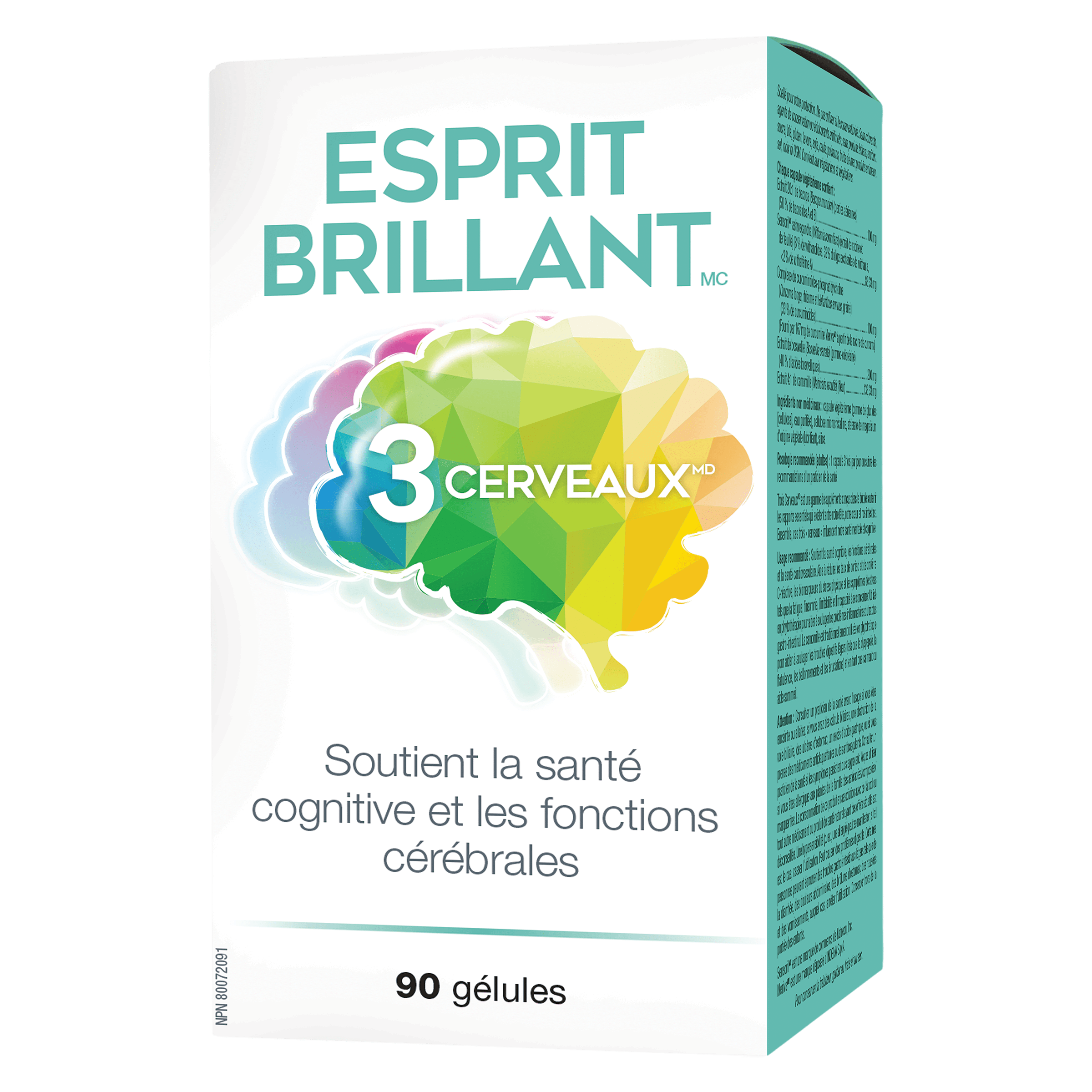TROIS CERVEAUX Suppléments Esprit brillant (soutient cognitive et les fonctions cérébrales) 90gel