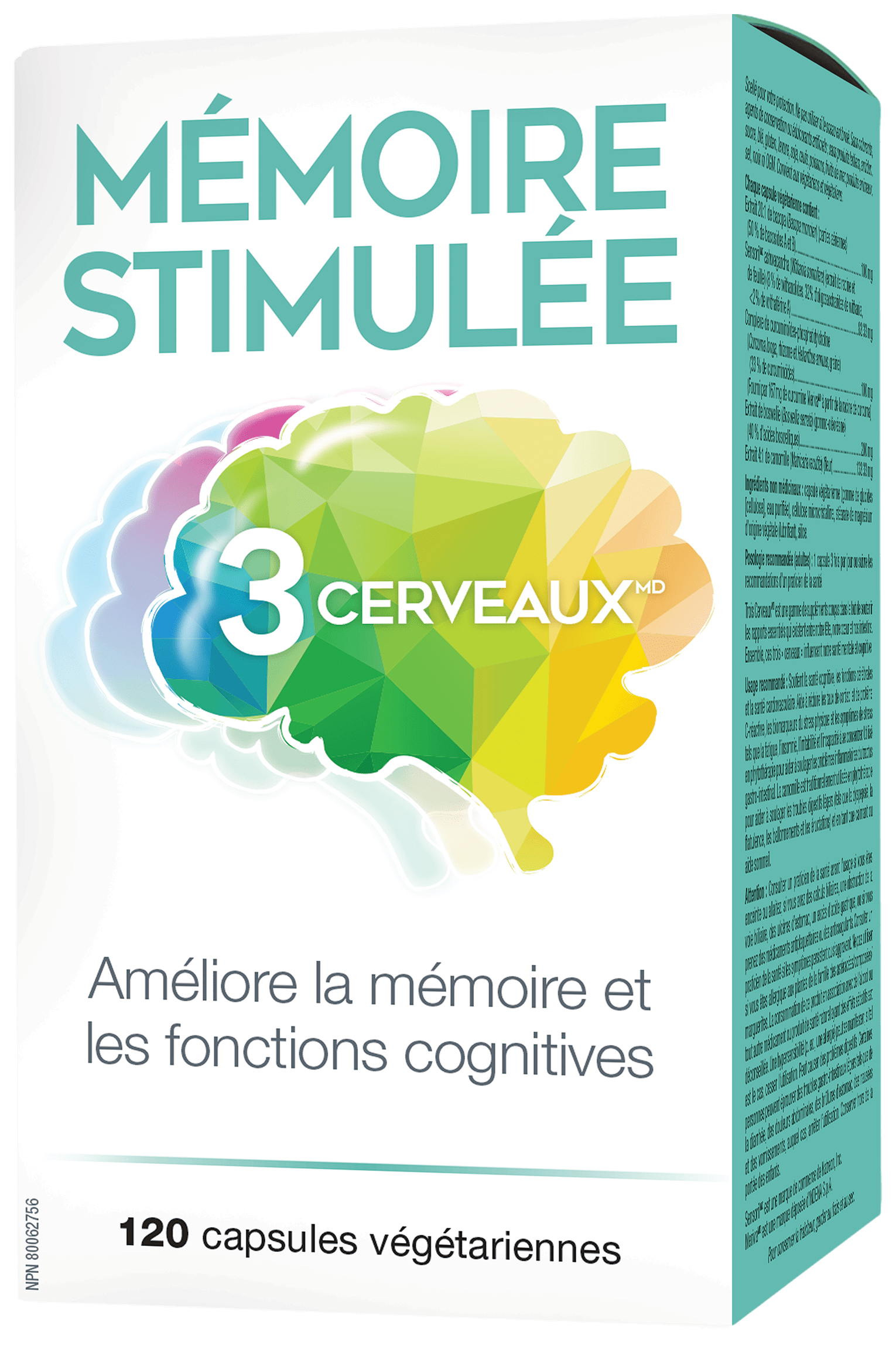 TROIS CERVEAUX Suppléments Mémoire stimulée (améliore la mémoire et fonctions cognitives) 120vcaps