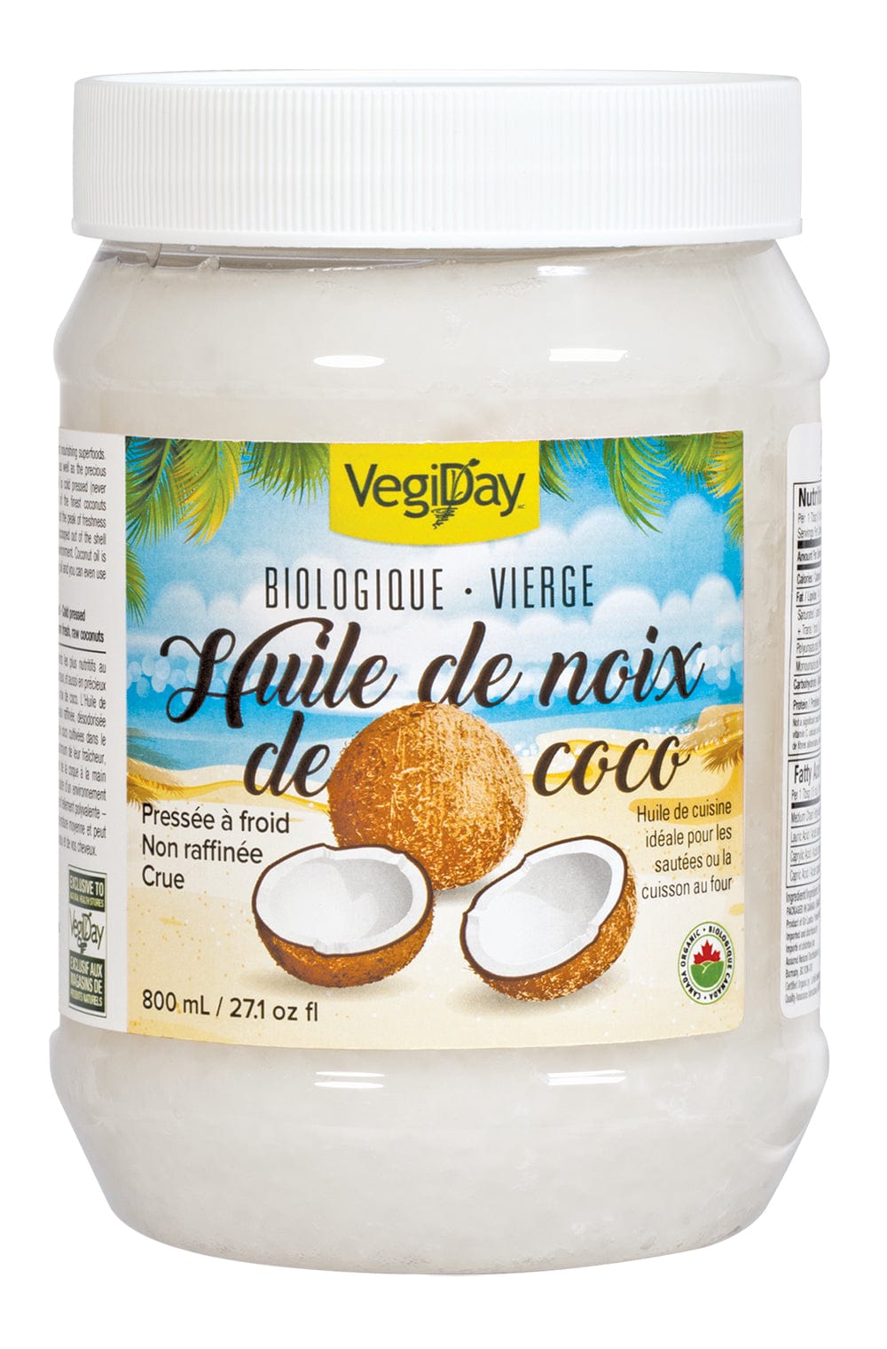 VEGIDAY Épicerie Huile de noix de coco 800ml