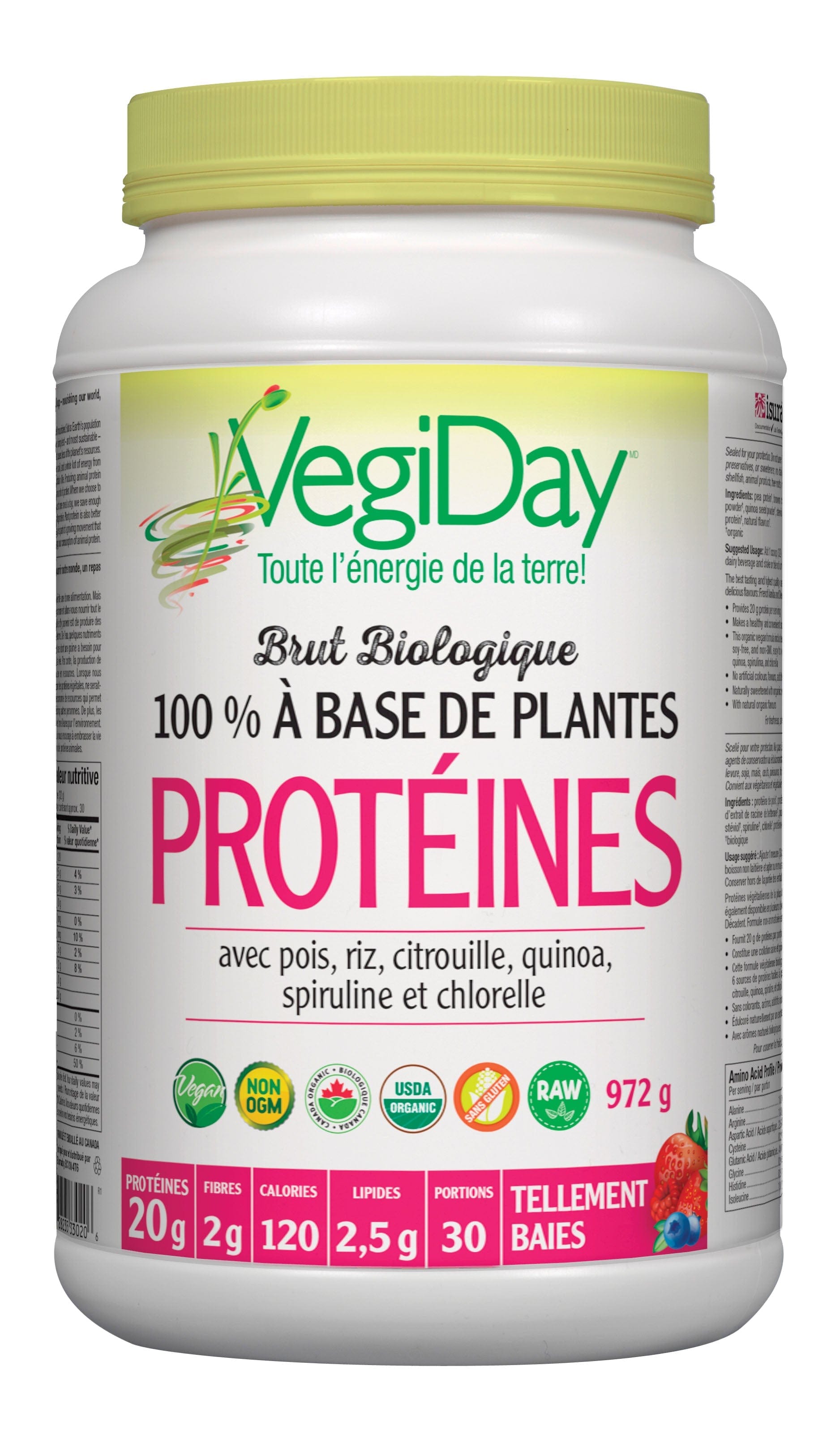 VEGIDAY Suppléments Protéines crues bio berrylicious-baies 927g