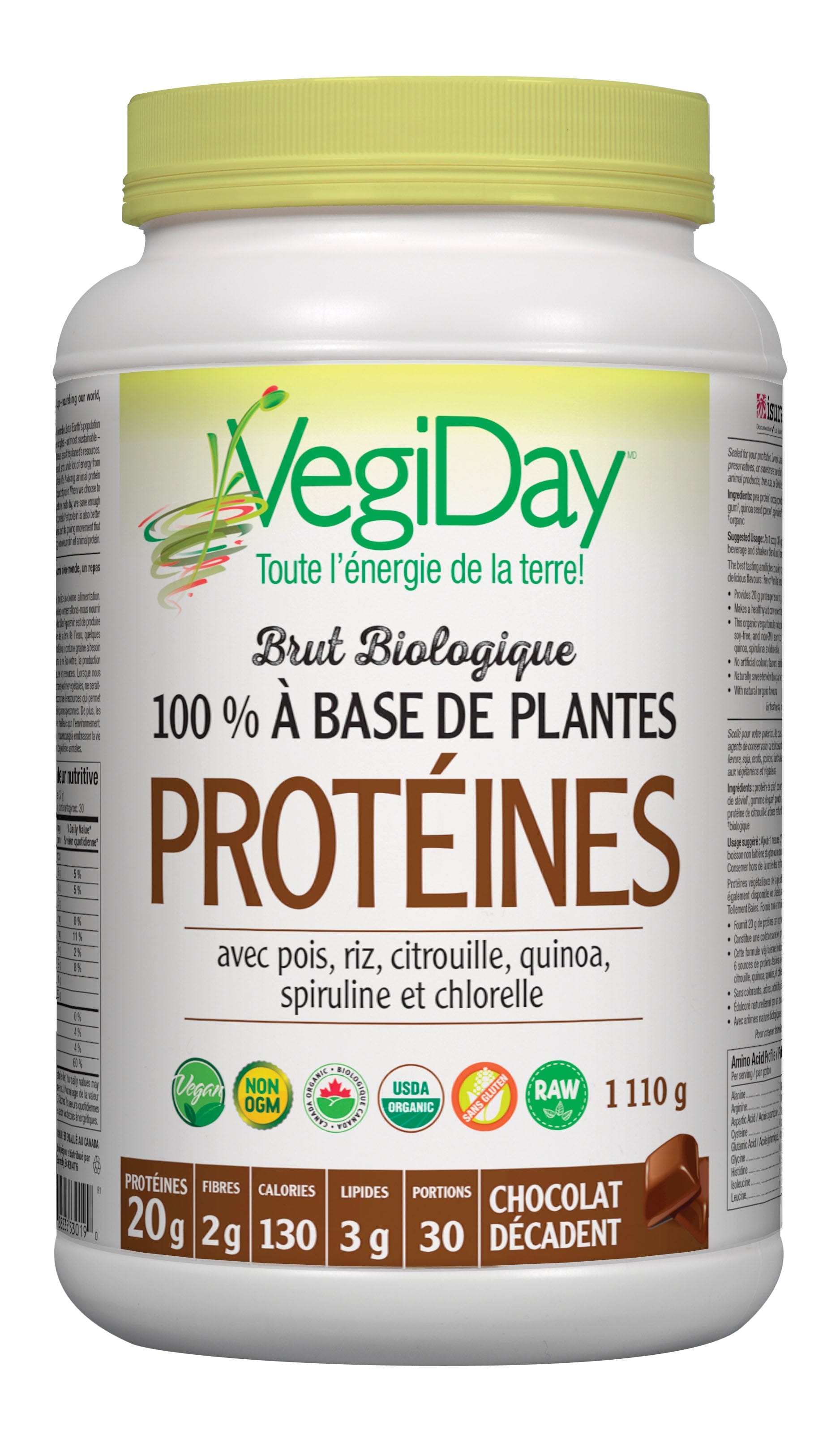 VEGIDAY Suppléments Protéines crues bio chocolat décadent 972g