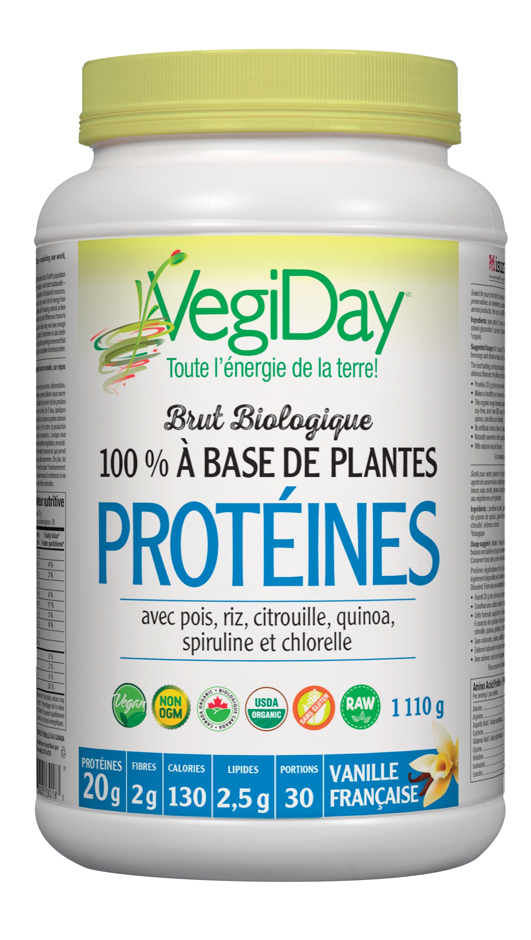 VEGIDAY Suppléments Protéines crues bio vanille française 972g