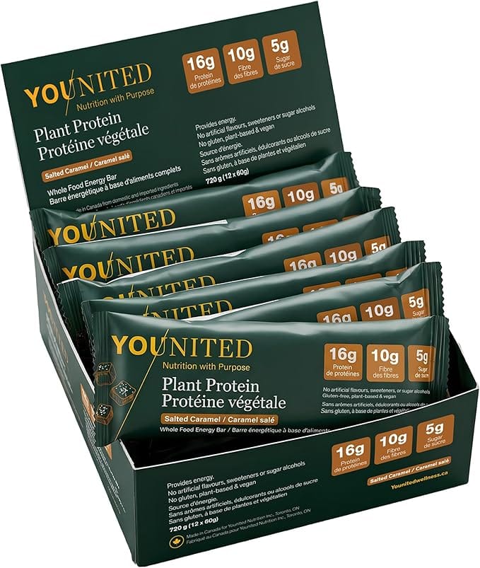 YOUNITED Suppléments Barres protéinées énergétiques à base d'aliments complets au caramel salé 12x60g