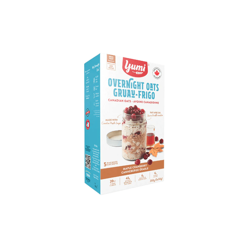 YUMI Épicerie Gruau-frigo canneberges et érable 5x50g
DATE DE PÉREMPTION : 14 DÉCEMBRE 2025