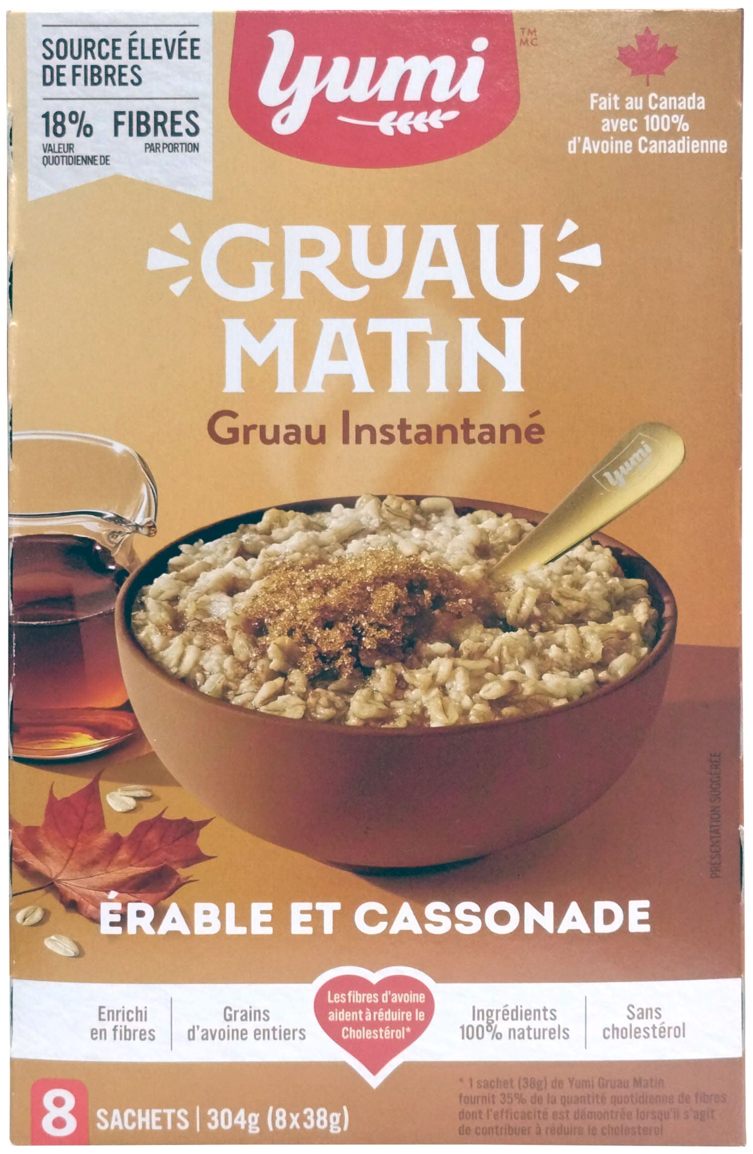 YUMI Épicerie Gruau instantané érable et cassonade 8 sachets