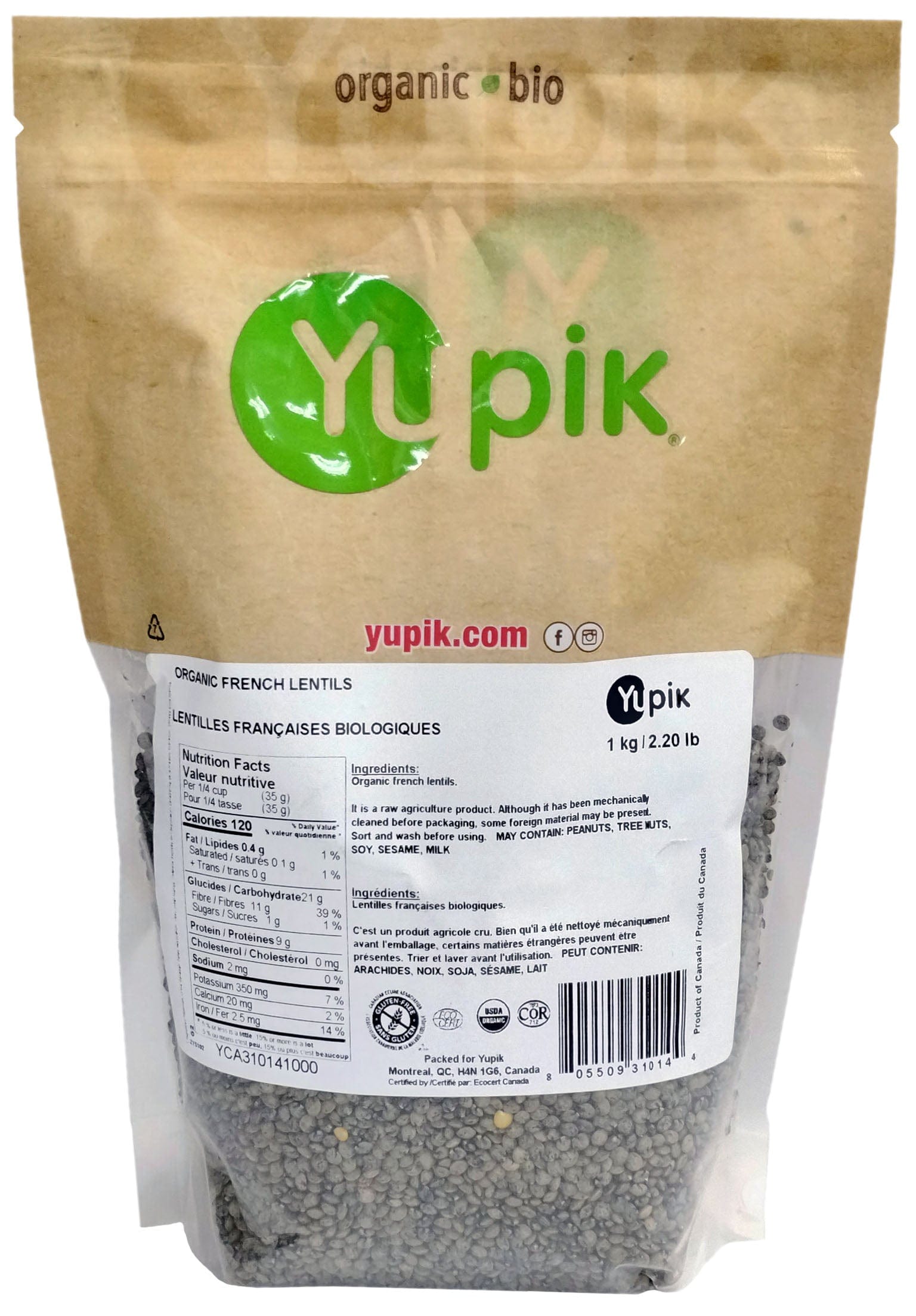 YUPIK Épicerie Lentilles françaises bio 1kg