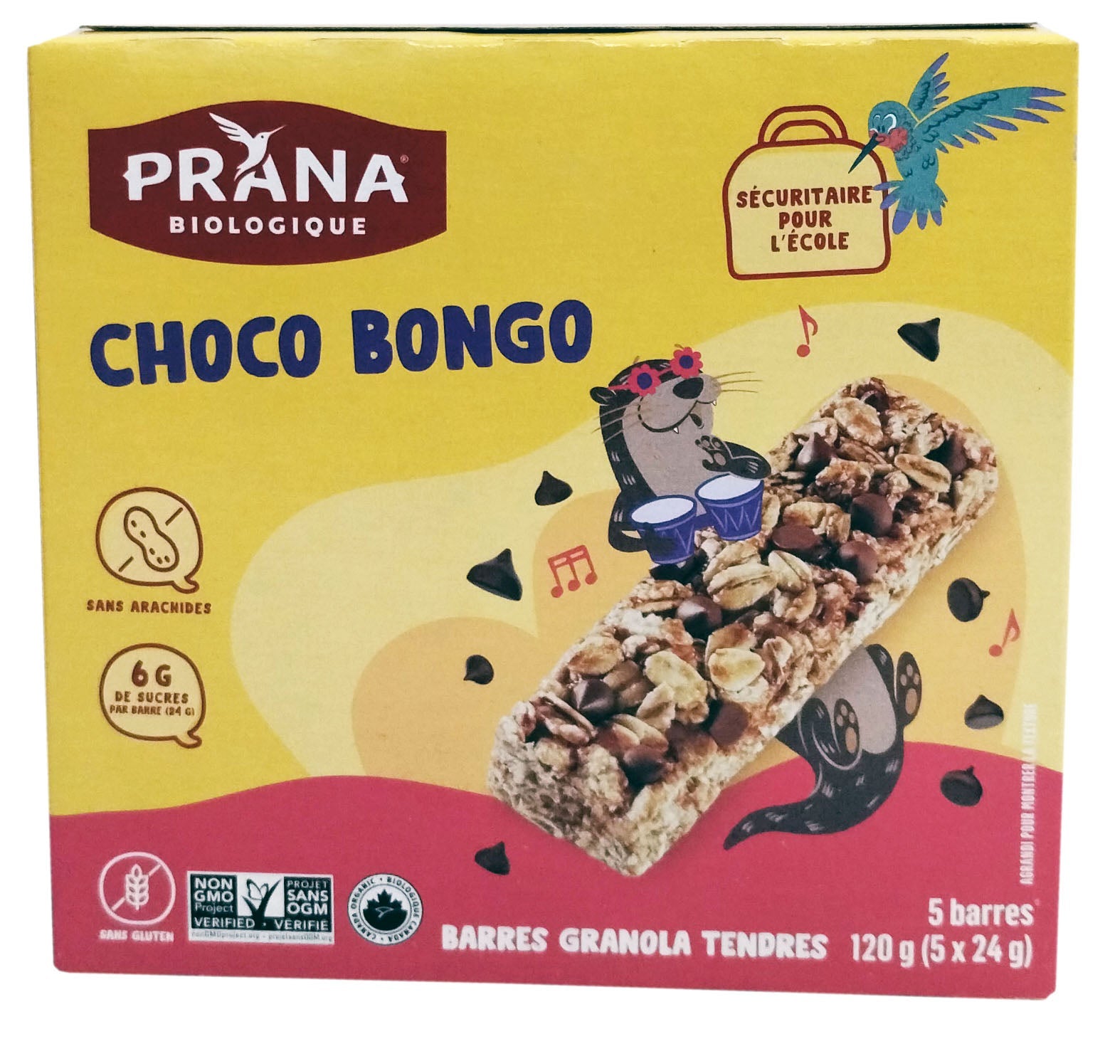 Chewy organic chocolate bongo granola bars 5x24g
