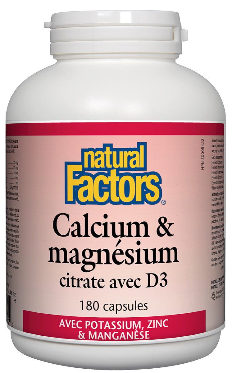 Calcium et magnésium (avec potassium,zinc et maganèse) 180caps