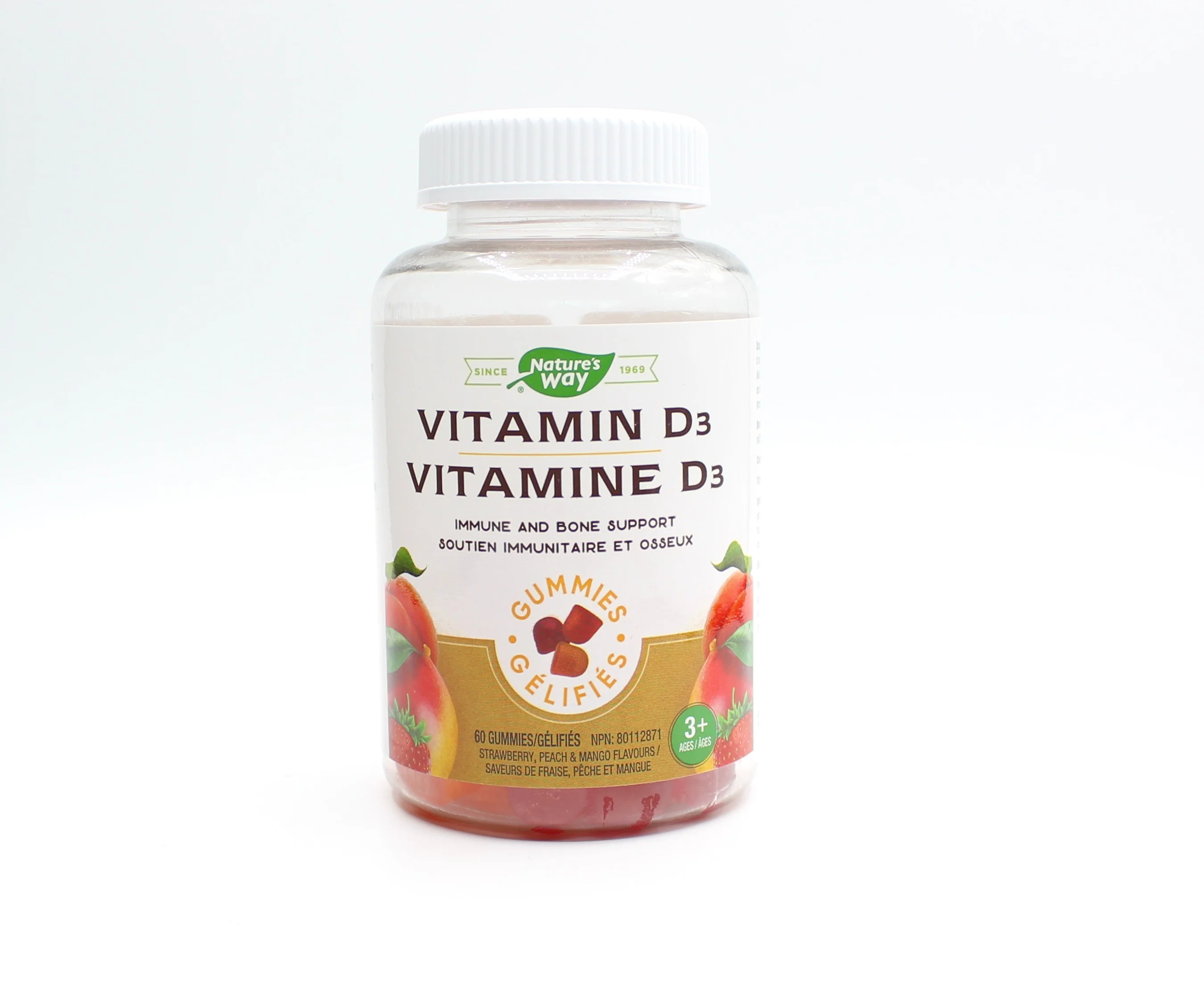 Vitamine D3 (fraises, pêches, mangues)  60gummies