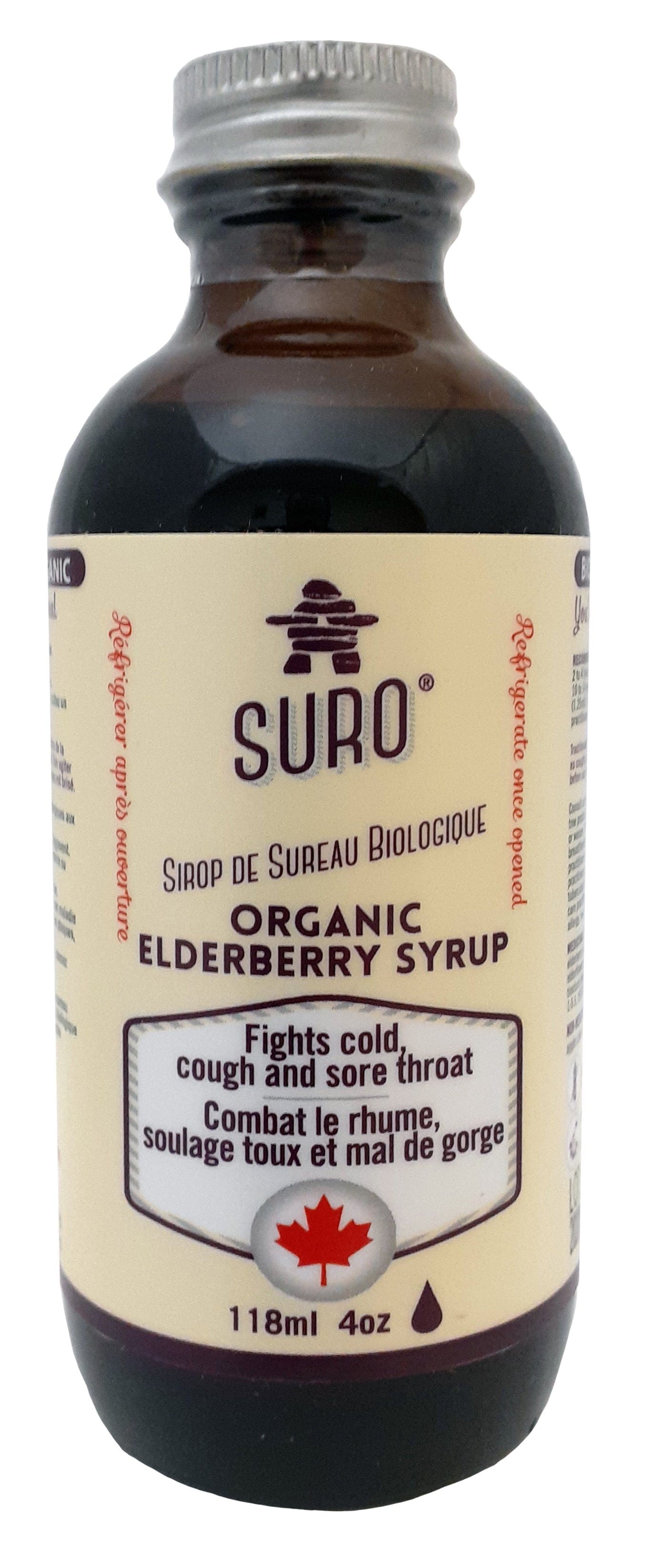 SURO Suppléments Sirop de sureau bio adulte (combat le rhume,soulage toux et mal de gorge) 118ml