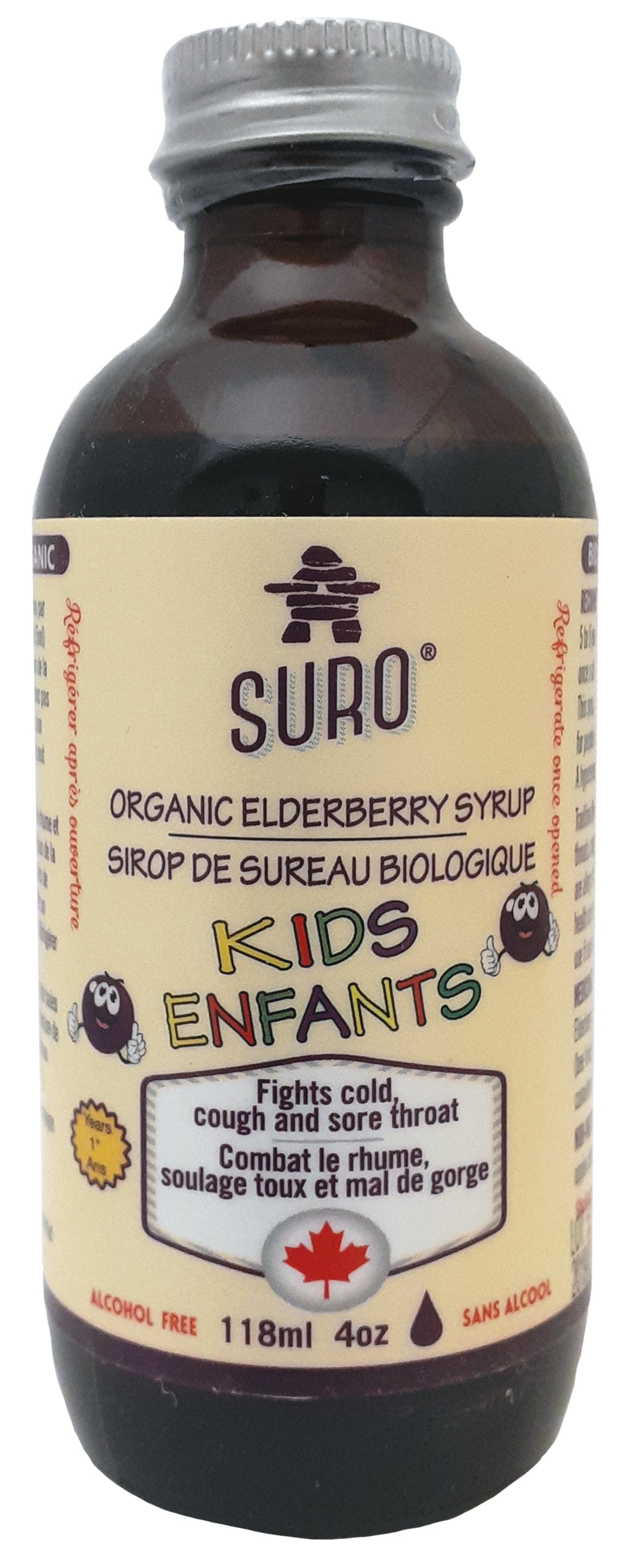 SURO Suppléments Sirop de sureau bio enfants (combat rhume,soulage toux ,mal gorge) 118ml
